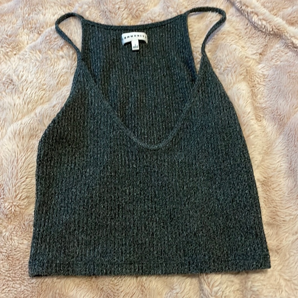 Aritzia Community Heather Grey/Black Racerback Knit Top